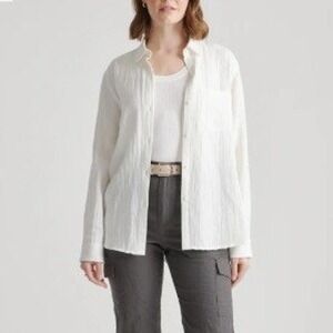 Quince Organic Cotton Gauze L/S Shirt Women S White Button Up Coastal Beach NEW
